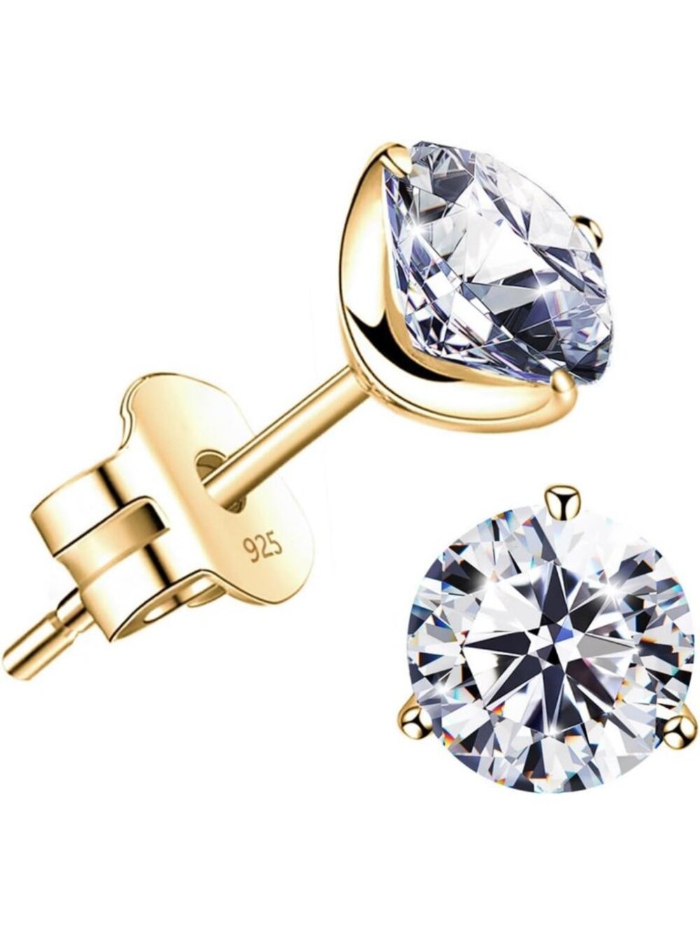 Elegant 18K Gold Plated Silver Simulated Diamond CZ Stud Earrings - Stunning